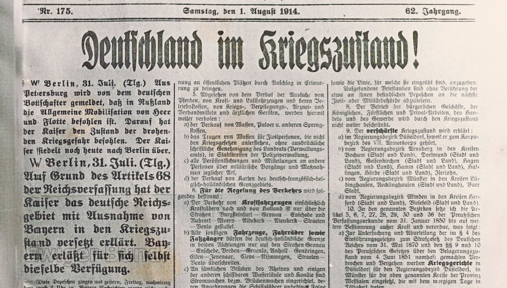 Zeitungsauschnitt 1. August 1914